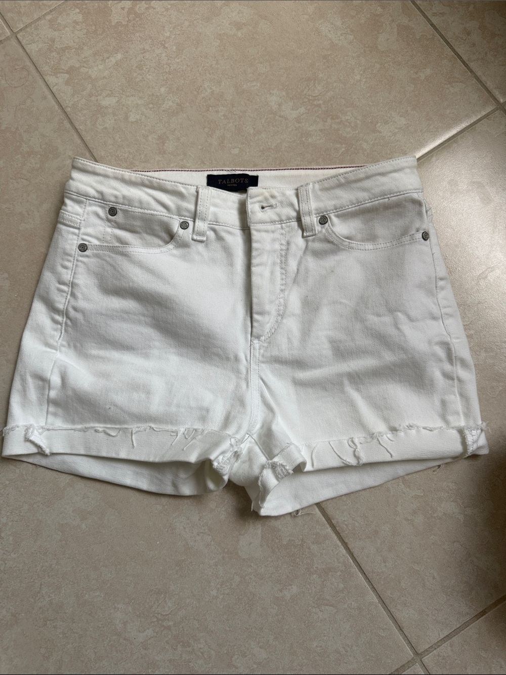 Talbots White Denim Cutoff Jean Shorts with Frayed Hem